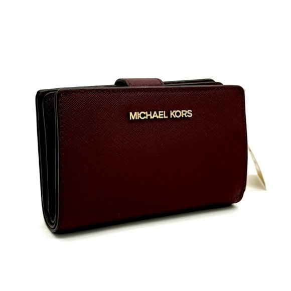 Michael Kors Medium Bifold Zip Chain Wallet Ox Blood - Picture 1 of 8